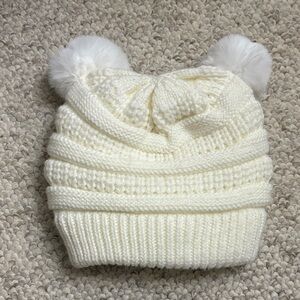 Cozy White Knit Pom-Pom Beanie for Kids
